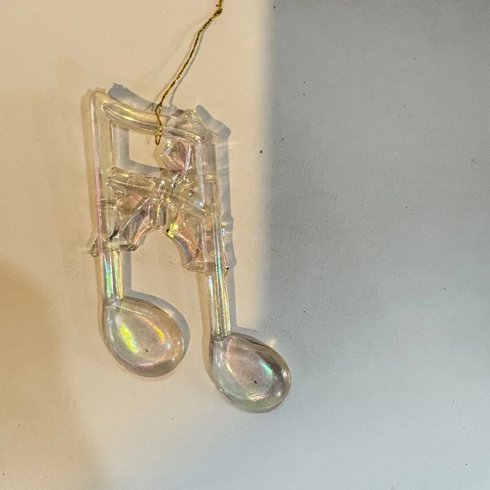 Iridescent Acrylic Musical Note Christmas Ornament Holly Detail Eighth Note
